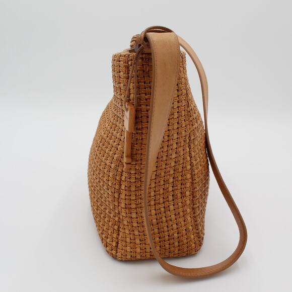 Fossil Crossbody Bag Y2K Woven Straw Tan Leather Strap Vintage Shoulder Purse - Picture 3 of 13